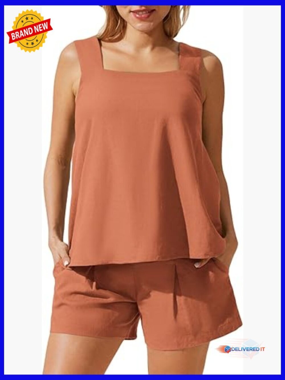 Maternity Linen Shorts Set Tank Top Wide Leg with Pockets